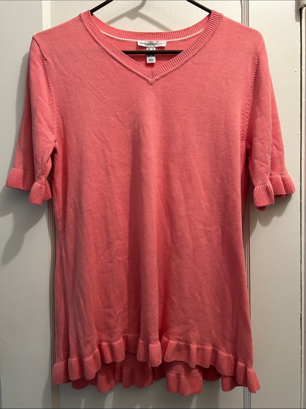 Isaac Mizrahi Live! Elbow-Sleeve Ruffle Hem High-Low Knit Sweater, Size Small